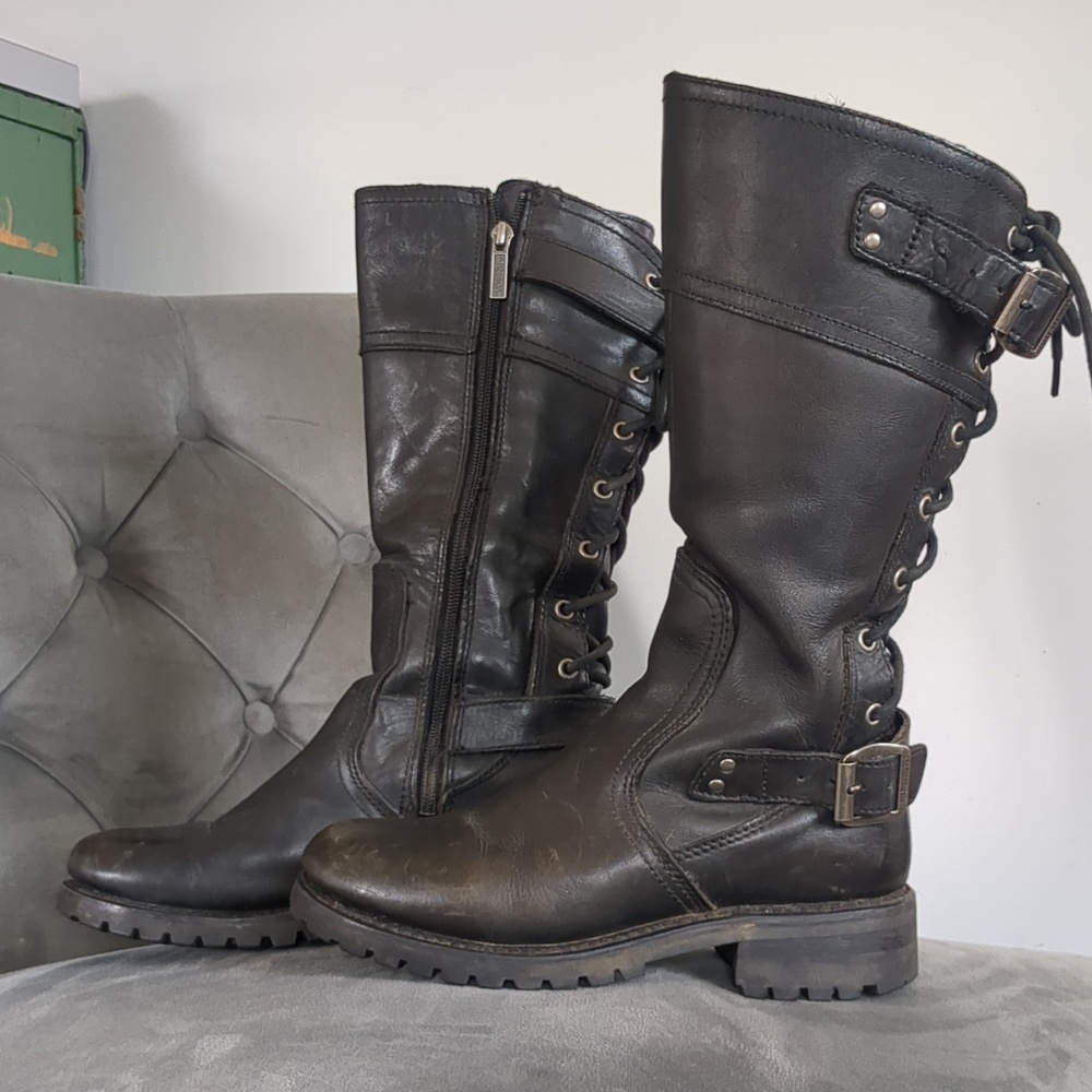 Harley-Davidson Womens 7.5 Alexa Back Lace Black Leather Motorcycle Boots - Picture 5 of 11